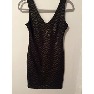 AQUA black bodycon V-neck dress with gold